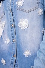 Koszula jeans kwatki perełki – Niebieski, S