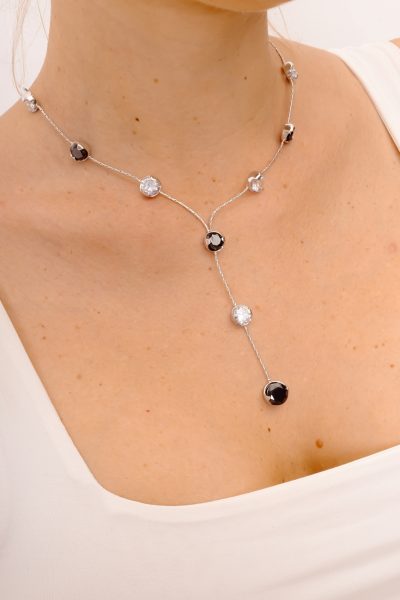 Łańcuszek czarno/białe diamenciki – Srebrny