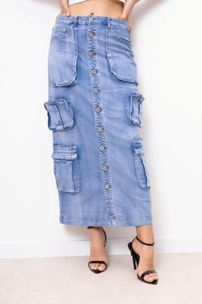 Spódnica jeans bojówka – Niebieski, XL