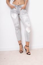 Spodnie jeans serduszka perełki – Jasny szary, S