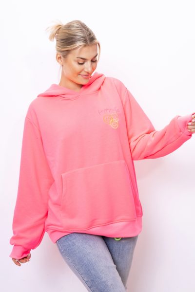Bluza kaptur emotka Happy Life – Róż neon, UNI