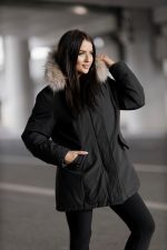 Kurtka parka kaptur futerko – Czarny, L