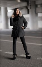 Kurtka parka kaptur futerko – Czarny, L