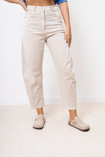 Spodnie jeans przeszycie – Beż, S
