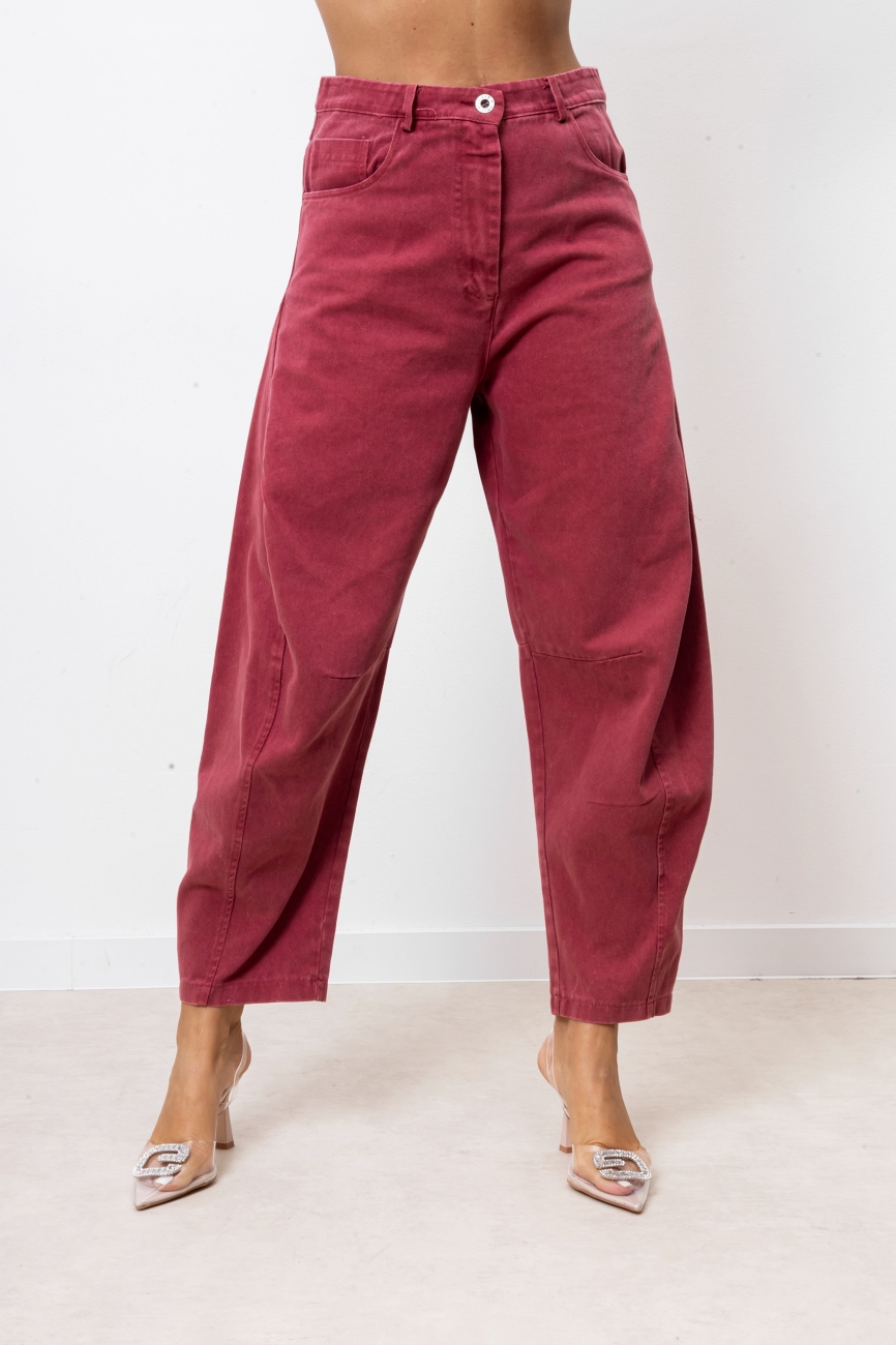 Spodnie jeans przeszycie – Bordo, S