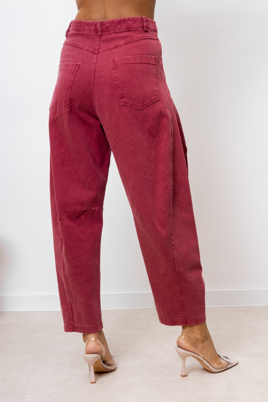 Spodnie jeans przeszycie – Bordo, S