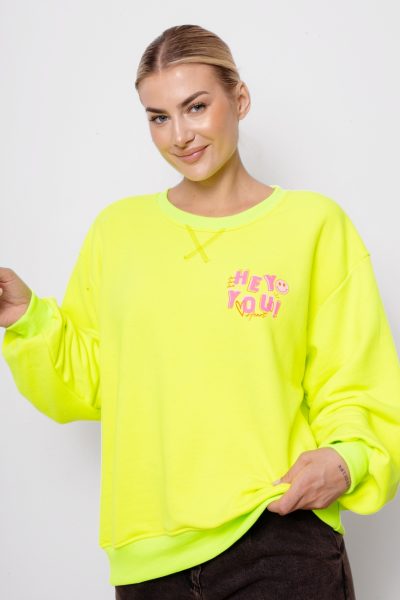 Bluza emotka Hey You – neon żółty, UNI