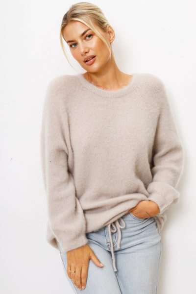 Sweter kid moher wiązany dół – Beż, UNI