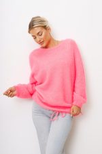 Sweter kid moher wiązany dół – Koral neon, UNI