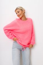 Sweter kid moher wiązany dół – Koral neon, UNI