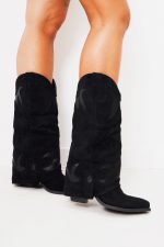 Buty kowbojki zamsz – Czarny, 37
