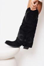 Buty kowbojki zamsz – Czarny, 37