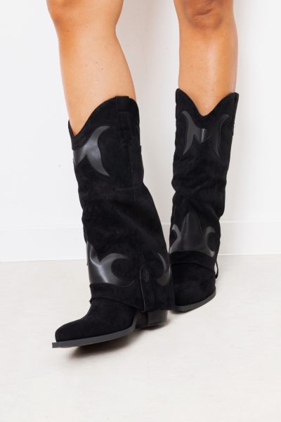Buty kowbojki zamsz – Czarny, 40
