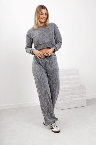 Komplet dekatyzowany krótka bluza – Szary, M/L