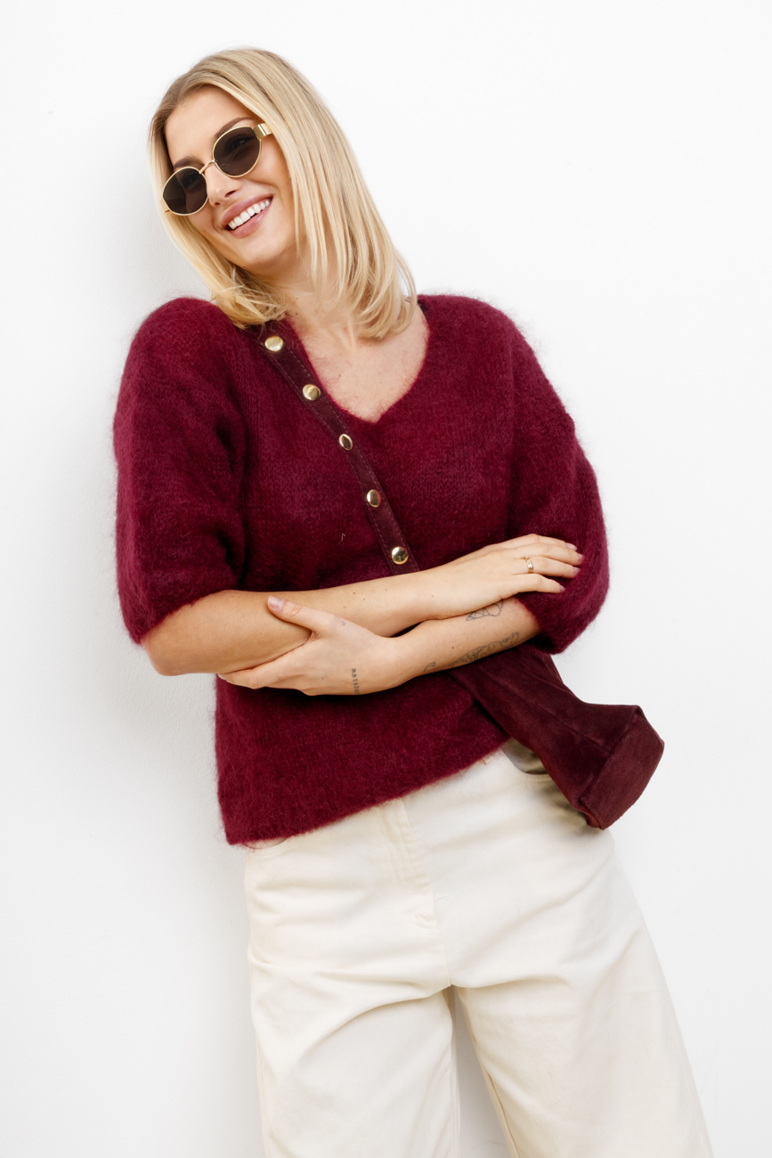 Sweter moher Dina – Wino, UNI